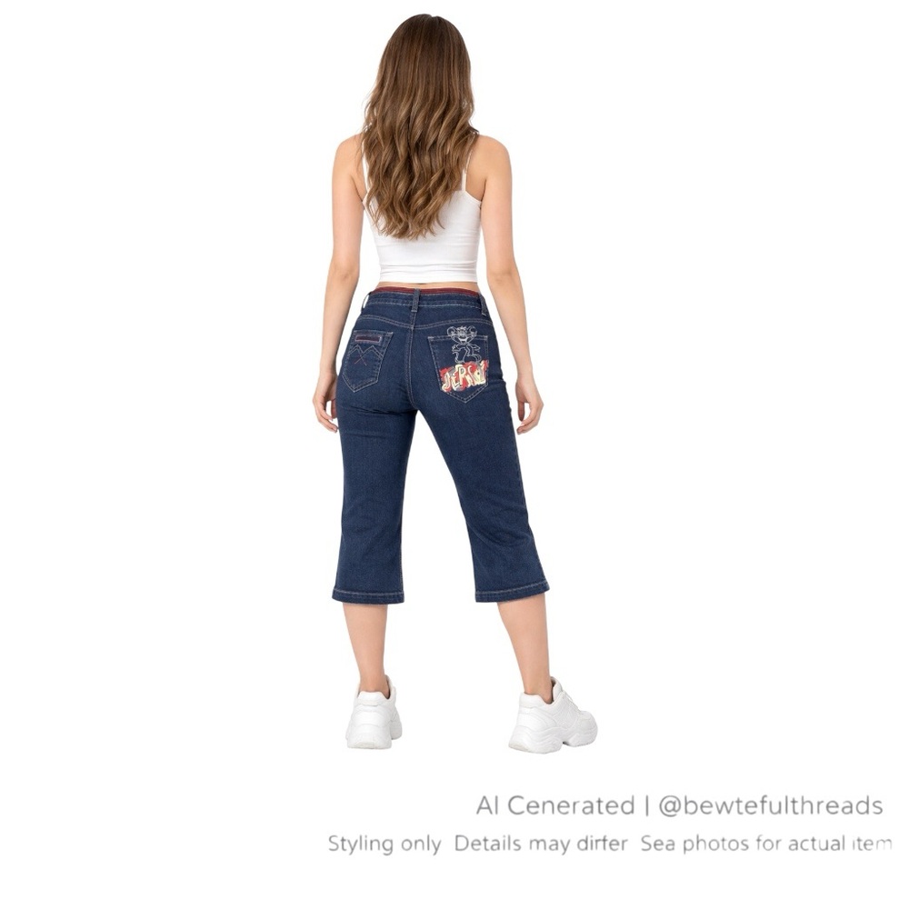 Dori Italy Vintage Style Jerry Mouse Embroidered Capri Jeans Y2K Denim W32